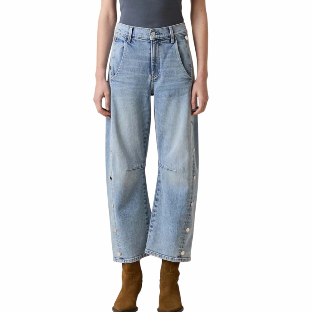 Light Blue Women's Wide-Leg Button-Trim Jeans